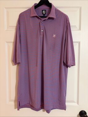 FootJoy FJ Reunion Resort Golf Club Polo Shirt Striped Pink Blue Mens